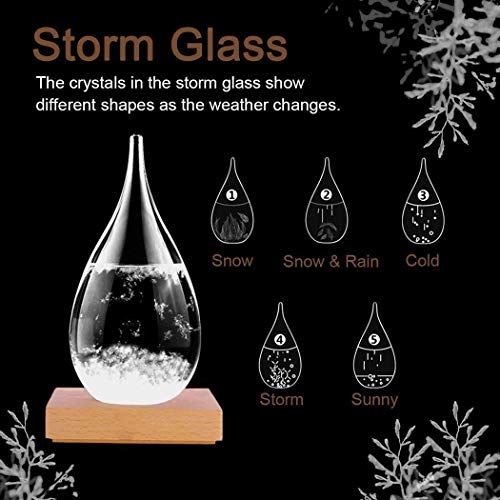 Product Cover Whatyiu Weather Predicting Storm Glass-Elegant Weather Tear Drop Shaped Storm Glass Bottle with Wooden Base for Home and Office Decoration