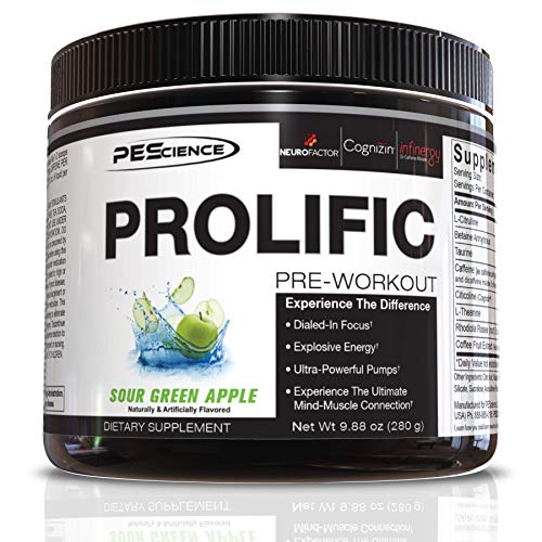Product Cover PEScience Prolific Pre Workout Powder, Sour Green Apple, 40 Scoop, Energy Supplement with Nitric Oxide