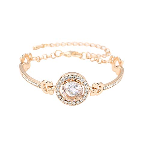 Product Cover PASATO Women Crystal Rhinestone Heart Bracelet Bangle, Love Valentine's Day Wedding Bridal Jewelry Gifts (D-Gold)