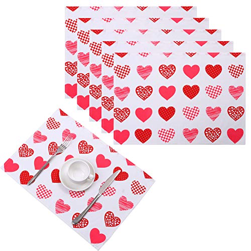 Product Cover Aneco 6 Pack Valentines Placemats Place Mats 12 x 18 Inches Valentine's Day Heart Print Placemats for Home Wedding Party Mother's Day Valentine's Day Table Decorations