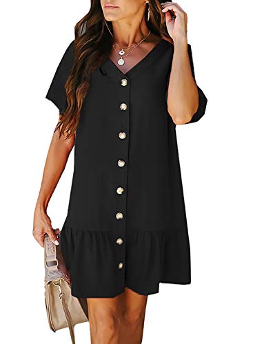 Product Cover Happy Sailed Women Button Down Dress V Neck Mini Casual Shift Dresses