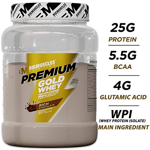 Product Cover Bigmuscles Nutrition Premium Gold Whey 1Kg[Rich Chocolate], Whey Protein Concentrate & Whey Protein Isolate, 25g Protein Per Serving, 0g Sugar, 5.5g BCAA & 4g Glutamic Acid