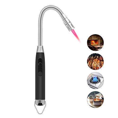Product Cover Butane Lighter Torch Lighter Candle Lighter Long Lighter Multipurpose Windproof Refillable Jet Flame Lighter for Grill BBQ Gas Fire Fireplace, Black(Gas not Included)