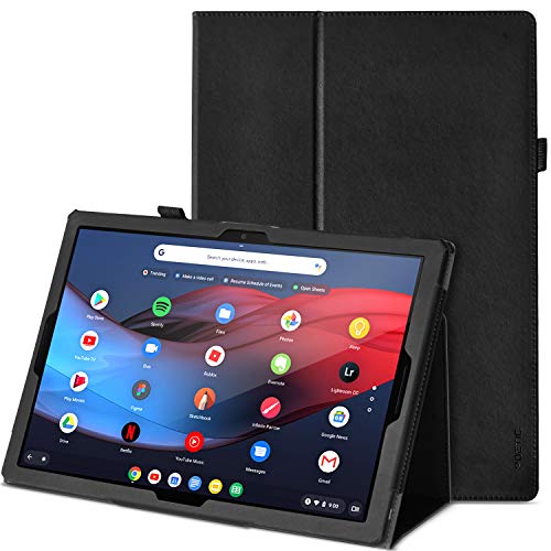 Product Cover Poetic Slimfolio Series Designed for Google Pixel Slate 12.3 Inch Case, Premium Slim Synthetic Leather Flip Stand Cover with Stylus Loop, Auto Sleep/Wake, Magnetic Closure, Black