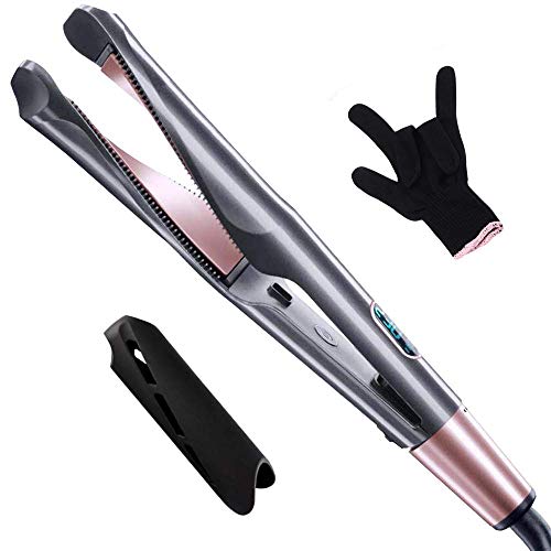 Product Cover Hair Straightener Curling Iron 2 in 1, Professional Hair Straightener and Curler for All Hair Types, Tourmaline Ceramic Flat Iron with LCD Display, Rotating Adjustable Temperature and Auto Shut-Off