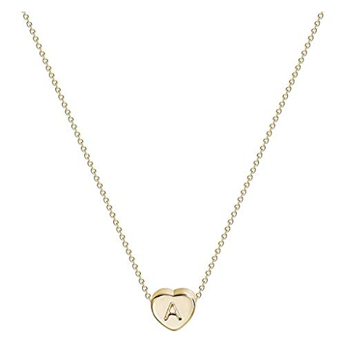 Product Cover ZEFOTIM 14K Gold Pleated Stainless Steel Heart Initial Necklace - Small Pendant with 26 Letter for Women Kids Jewelry