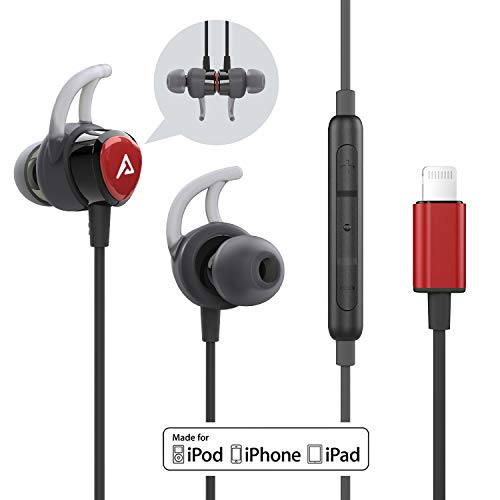 Product Cover ADPROTECH Lightning Headphones Earphones Magnetic Earbuds in-Ear MFi Certified with Microphone Controller for Sports Workout Compatible with iPhone 11/Pro Max/Xr/Xs Max/X/8/7 Black and Red