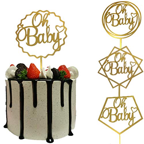 Product Cover 4 Pack Oh Baby Cake Topper Acrylic Color Gold Baby Shower Decorations Gender Reveal Party Supplies