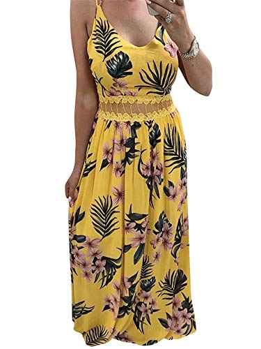 Product Cover Xuan2Xuan3 Women's Sexy Spaghetti Strap Floral Maxi Dresses Summer V Neck Boho Beach Party Long Dress
