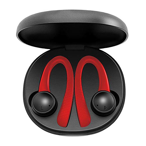 Product Cover Jarv Active Motion True Wireless Earbuds - 5.1 Stereo Bluetooth Headphones with Protective Charging Case, Ear-Hook Design Sweatproof Sport Earphones, Built-in Mic and 20 Hours of Playtime - Red/Black