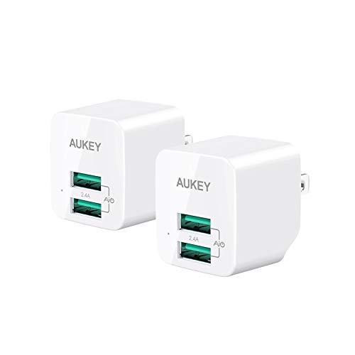 Product Cover USB Charger, AUKEY Ultra-Compact Dual Port with Foldable Plug, Mini Charger Adapter Compatible with iPhone 11 Pro / 11 Pro Max / 11 / XS, Galaxy S8 / S8+, iPad Pro / Air 2, and More (2 Pack)