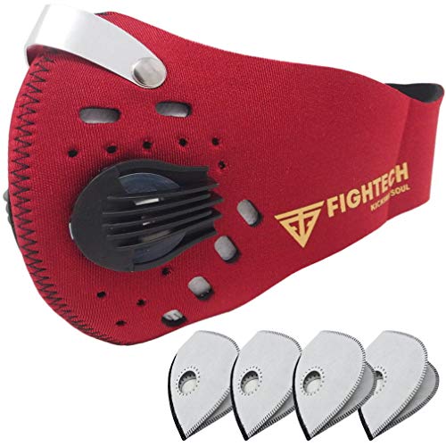 Product Cover FIGHTECH Dust Mask | Mouth Mask Respirator with 4 Carbon Filters for Pollution Pollen Allergy Woodworking Mowing Running | Washable and Reusable Neoprene Half Face Mask (Extra Small/Youth, Red)