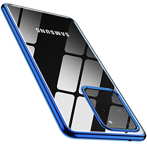 Product Cover OULUOQI Compatible with Galaxy S20 Ultra case 6.9 inch, Crystal Clear Back and Flashy Blue Edge Soft TPU Case for Galaxy S20 Ultra, Glossy Blue