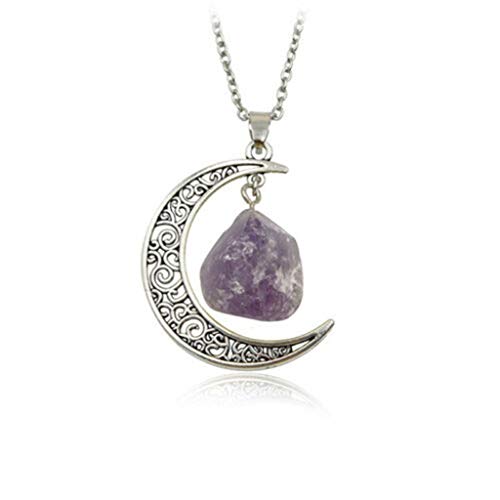 Product Cover iPOGP Fashion Moon Pendant Necklaces Star Natural Quartz Crystal Pendant Chakra Healing Gemstone Necklace Chain Jewelry for Women and Girls (Silver-1)