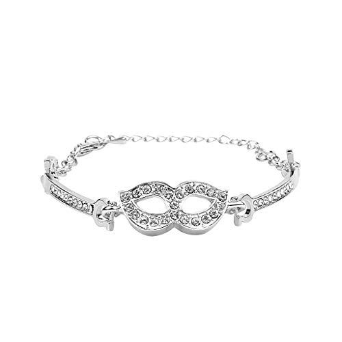 Product Cover Wowpower Women Crystal Bracelet Bridal Love Bangle Fashion Adjustable Hand Chain Wedding Valentine's Day Jewelry (Love Lips-Silver)
