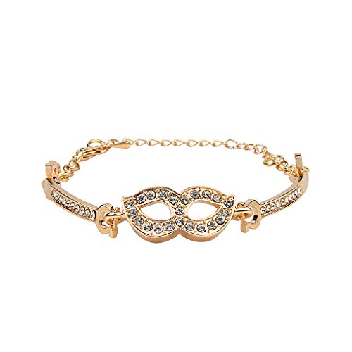 Product Cover Wowpower Women Crystal Bracelet Bridal Love Bangle Fashion Adjustable Hand Chain Wedding Valentine's Day Jewelry (Love Lips-Gold)
