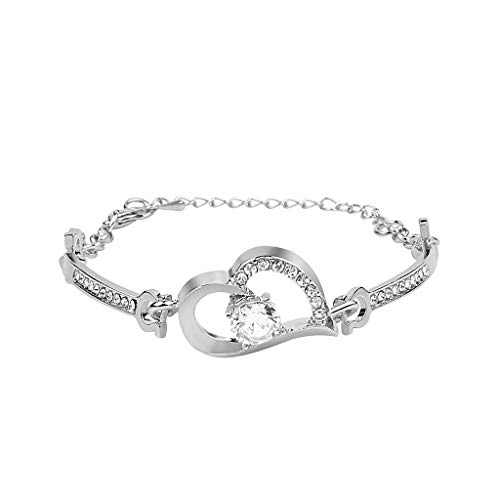 Product Cover Wowpower Women Crystal Bracelet Bridal Love Bangle Fashion Adjustable Hand Chain Wedding Valentine's Day Jewelry (Crystal Love-Silver)
