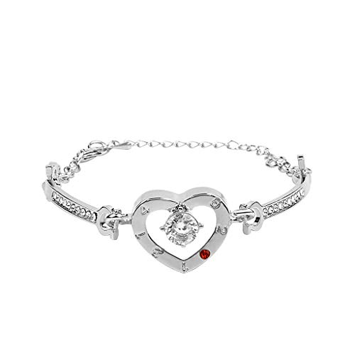 Product Cover Wowpower Women Crystal Bracelet Bridal Love Bangle Fashion Adjustable Hand Chain Wedding Valentine's Day Jewelry (Love Heart-Silver)