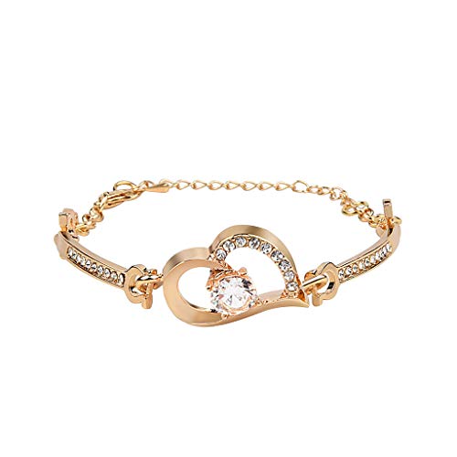 Product Cover Wowpower Women Crystal Bracelet Bridal Love Bangle Fashion Adjustable Hand Chain Wedding Valentine's Day Jewelry (Crystal Love-Gold)