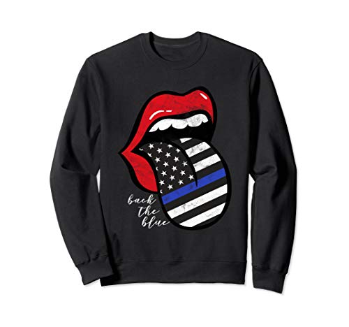 Product Cover Red Lips Police Flag Tongue Back The Blue Law Enforcement Sweatshirt
