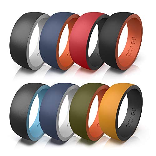 Product Cover OTAGO Silicone Rings Wedding Bands for Men,8 Colorful Rings Soft and Safe for Sports Housework，Comfortable Fit，Fashion, Adorable Wedding Ring Replacement（Size7-14）