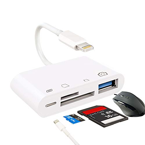 Product Cover SD TF Card Reader Compatible iPhone iPad iPod for iOS 13,USB OTG Camera Connection Kit SD T-Flash Card Reader Work with Hubs Keyboards Audio/MIDI Interfaces Ethernet Adapter (MilkyWhite)