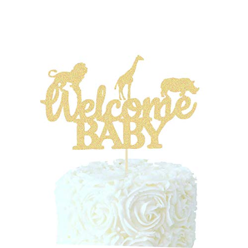 Product Cover Welcome Baby Baby Shower Cake Topper Gold Glitter Jungle Wild Safari Animal Baby Shower Cake Topper Party Supplies Decorations...