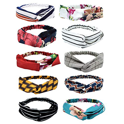 Product Cover AMAZING UNIVERSE 10 Pack Boho Headbands Floral Twisted Criss Cross Turban Head Wrap Elastic Hair Band Accessories for Women & Girls