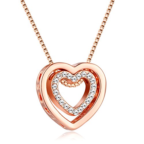 Product Cover murtoo Heart Necklaces for Women,Rose Gold I Love You Necklace for Girls,Silver Heart Necklaces for Teen Girls Gift (Rose Gold)