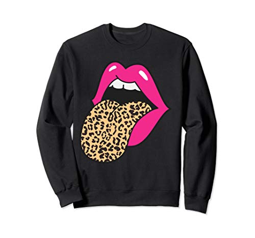 Product Cover Hot Pink Lips Leopard Tongue Trendy Cheetah Animal Print Sweatshirt
