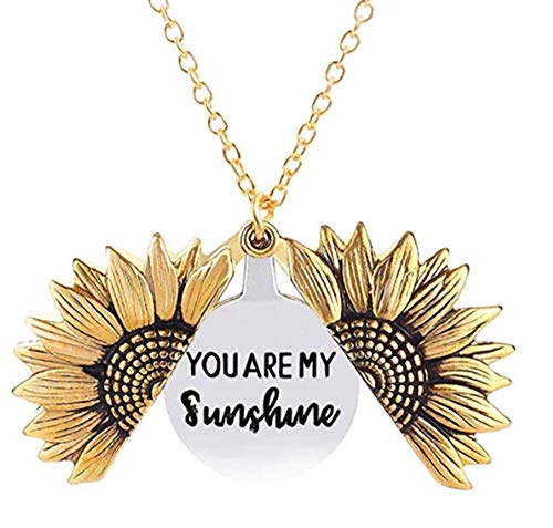 Product Cover Pooxun Sunflower Necklace You Are My Sunshine Engraved Locket Necklace for Women Gift