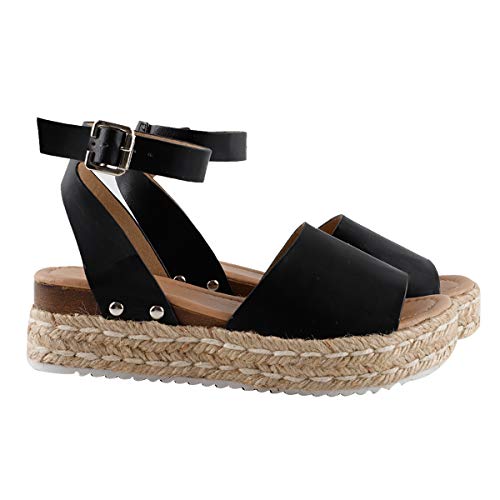 Product Cover Gnpolo Womens Wedge Sandals Black Platform Espadrilles Sandalias Buckle Casual Summer Shoes
