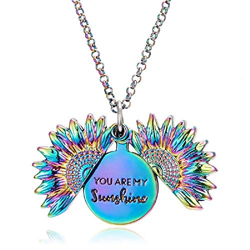 Product Cover Pooxun Sunflower Necklace You Are My Sunshine Engraved Locket Necklace for Women Gift