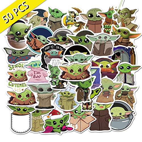 Product Cover Baby Yoda Merchandise Stickers,50 PCS The Mandalorian Star Wars Waterproof Vinyl Decal Sticker for Water Bottle Hydro Flask Laptop Phone Car Cup Computer Bicycles Mac Book