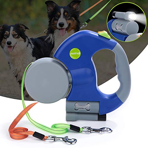 Product Cover Nunbell Dual Retractable Dog Leash, Double Dog Leash, 2 Dog Leash for Small-Medium Dogs, 10FT/3M Retracting Doggie Leash with Bag Dispenser + Bright Flashlight