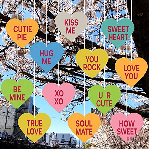 Product Cover Outdoor Valentines Day Decorations Sign - Pack of 12 | Eco Friendly Felt Heart Decorations for Outside | Valentines Yard Decorations | Valentines Day Outdoor Lawn Décor | Valentine Tree Decorations