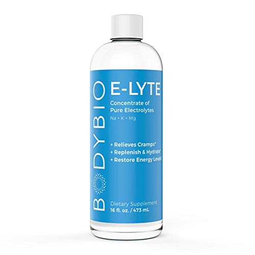 Product Cover BodyBio - E-Lyte Electrolyte - Sodium, Magnesium & Potassium for Rapid Natural Hydration & Dehydration Recovery - No Sugar or Additives - Stop Cramps, Relieves Keto Flu + Boosts Energy, 16oz