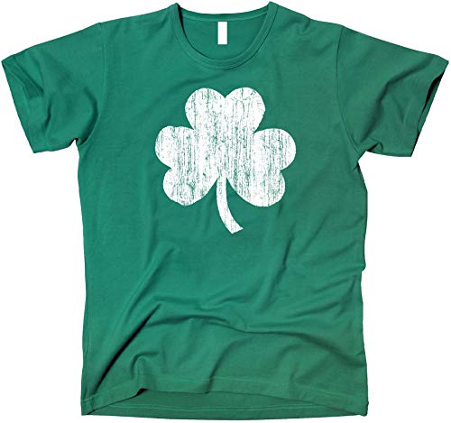 Product Cover GunShowTees Men's Distressed Shamrock Retro Irish Four Leaf Clover Shirt, 2X-Large, Kelly Green
