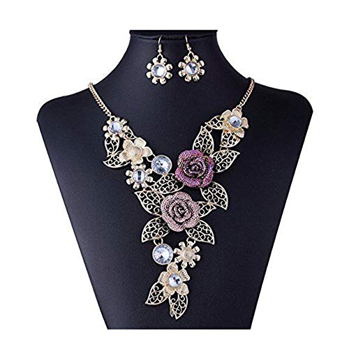 Product Cover Women Flower Rose Necklaces + Earrings Jewelry Set Wedding Party Jewelry Accessories Valentines' Day Anniversary Souvenir Gifts