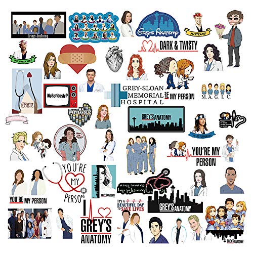 Product Cover AnvFlik The Greys Anatomy Stickers Pack 50PCS, Sticker of The TV Show, Funny Laptop Stickers, Waterproof Hydro Flasks Sticker Vinyl Decal for Phone,Computer,Cars,Bicycles,Teen,Adult,Water Bottles