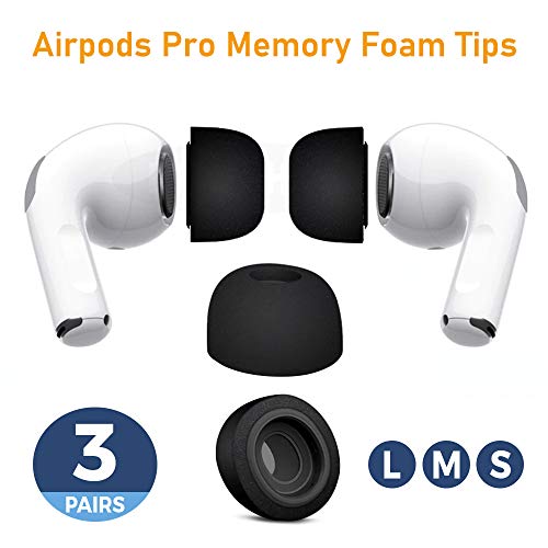 Product Cover Canopus Memory Foam Replacement Earbud Tips, Compatible with AirPods Pro to Avoid Falling Off, 3 Pairs (Small, Medium, Large), Black