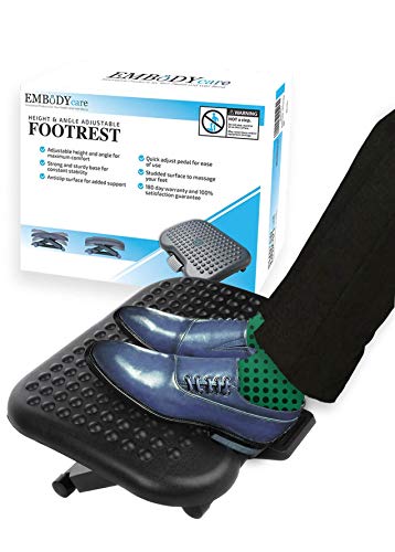 Product Cover Under Desk Foot Rest & Adjustable Footrest - Ergonomic Footrest for Desk Soothes Your Tired & Achy Feet - Office Foot Rest Under Desk with Foot Massager (Charcoal Grey) - Best Footrests by Embody Care