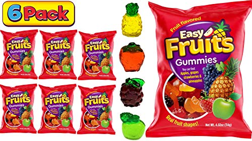Product Cover Gummy Fruits 3D (6 Pack) Soft Chewy Gummies Like Gummy Bears I 4 Flavors & Shapes Grape Apple Pineapple & Strawberry I Fat & Dairy Free I Block-Fruit-6