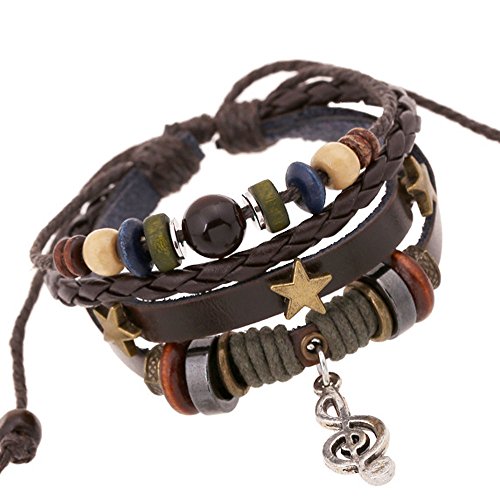 Product Cover PASHY Women Vintage Bracelets Lady Bohemia Wind Beaded Multilayer Hand Woven Bracelet Wood Charm Bangles Jewelry(Brown)