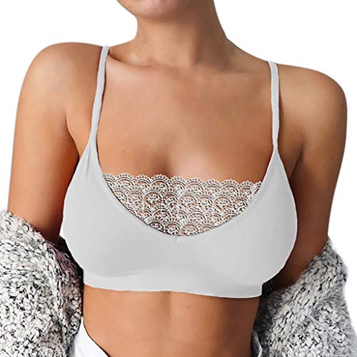 Product Cover PASHY Women's Lace Bralette Padded Bandeau Bra with Straps for Girls Sleeping Lace Seamless Breathable Push Up Bra Tops(M, White)