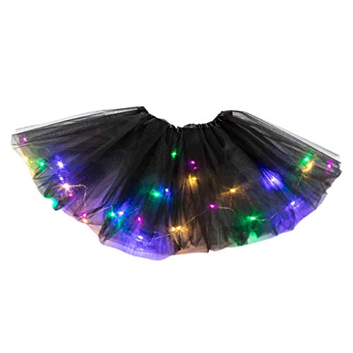 Product Cover Tigiveme Tutu Skirt Women 3 Level Star Sequins Mesh Pleated Tulle Princess Skirt with LED Small Bulb Dress (Free Size, Black2)