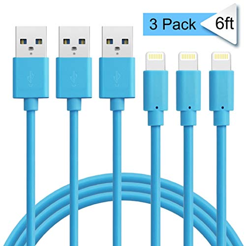 Product Cover ilikable iPhone Charger Cable 3Pack 6FT Fast Charger MFI Certified Lightning Cable Charging Cords Compatible with iPhone 11 Pro Max XS XR X 8 7 6S 6 Plus SE 5S 5C 5 iPad iPod, Blue