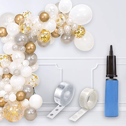 Product Cover Balloon Garland Kit, Balloon Arch Kit Silver, Gold and White, Baby Shower Party Balloons and Balloon Tape, Balloon Arch Strip for Wedding, Graduation, Parties, Balloons Bulk for Party Decorations