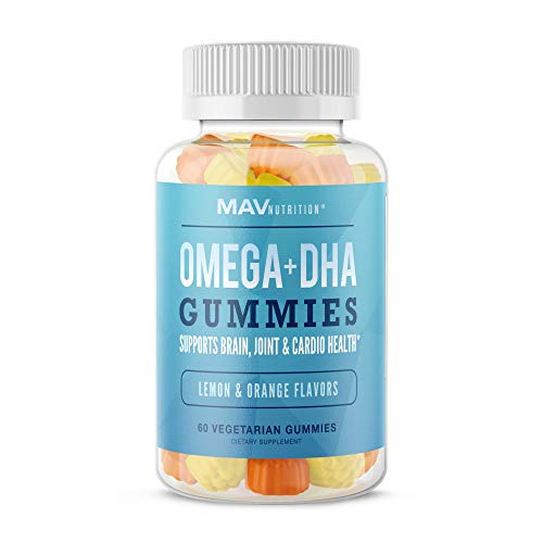 Product Cover MAV Nutrition Fish Oil Omega 3 Gummies as DHA + Brain Supplement to Support Brain, Joint & Cardiovascular Health, Natural Flavors, Aids Immune Health, 60 Vegetarian Friendly Gummies